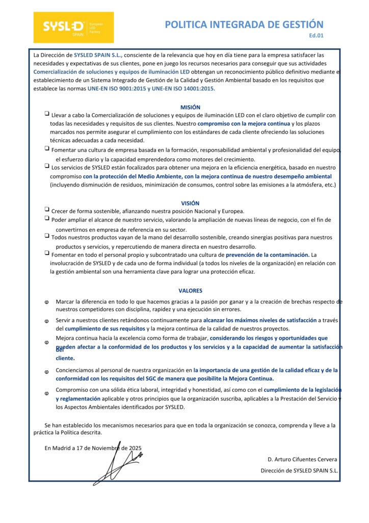 Política integrada de gestión SYSLED
